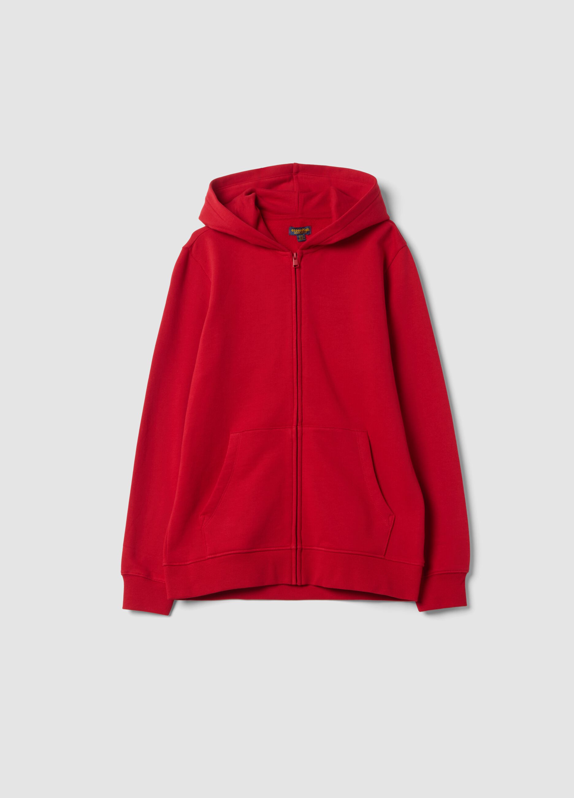 Felpa rossa con cappuccio in puro cotone organico regular fit