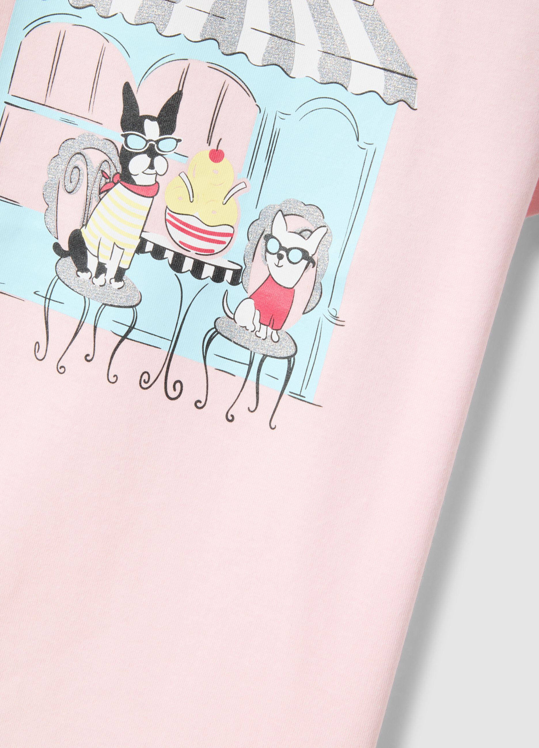 T-shirt rosa de algod&atilde;o puro com corte regular e estampado para meninas