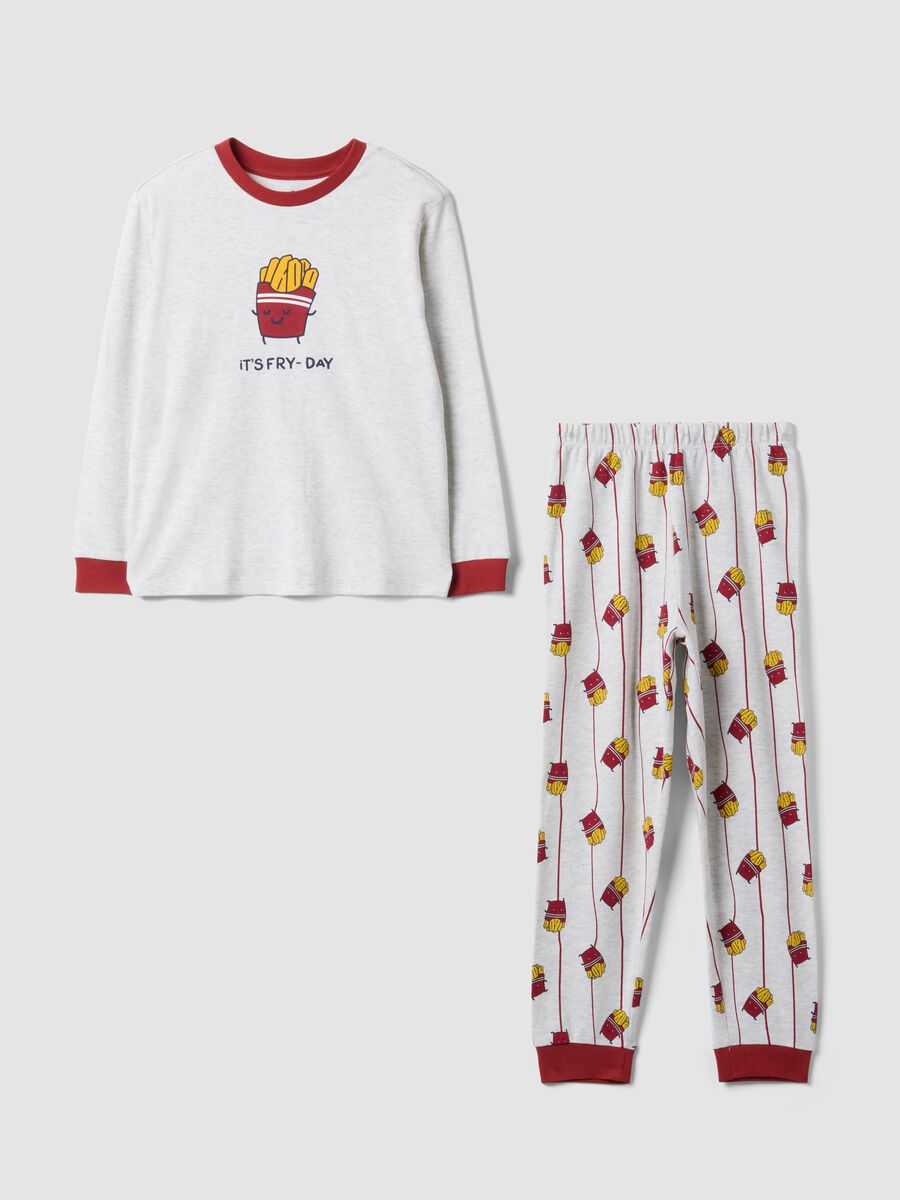 Grey and red crew-neck pyjamas in organic cotton and viscose blend_0