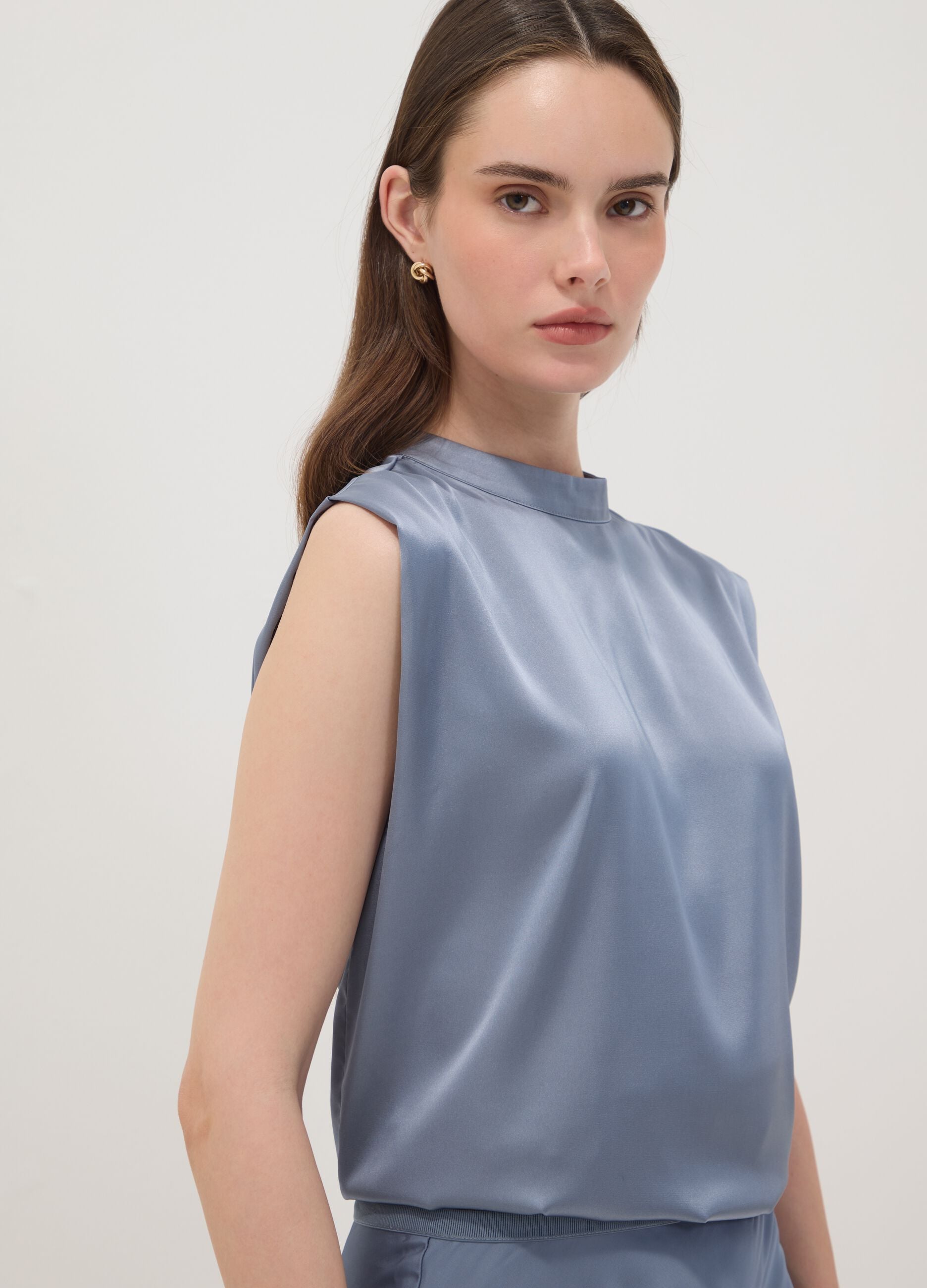 Grey stretch high-neck top