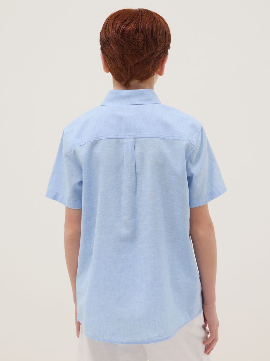Boys&rsquo; light blue short-sleeve linen-cotton blend shirt, regular fit_2
