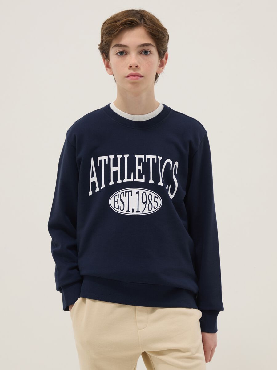 Boys' regular fit blue crew neck sweatshirt in pure cotton with print_0