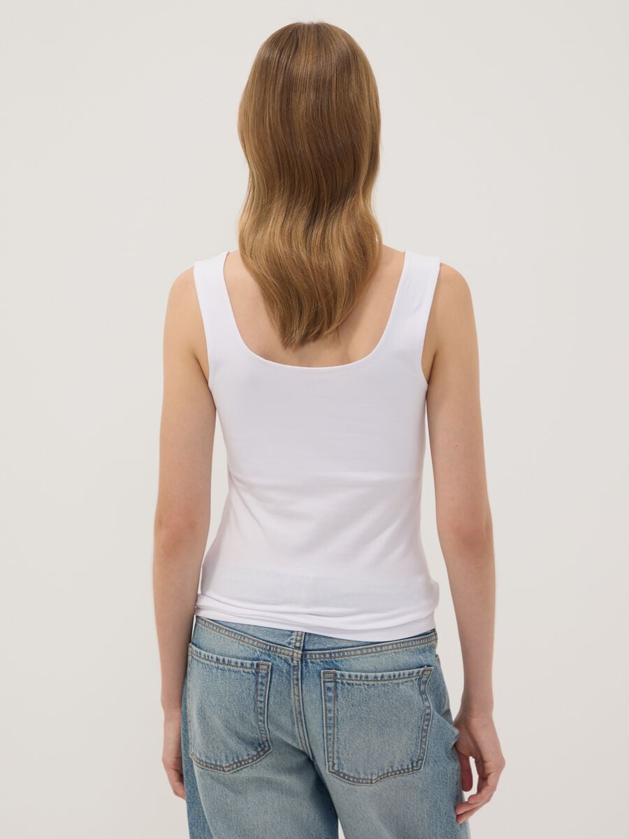 White fitted stretch-cotton tank top_3