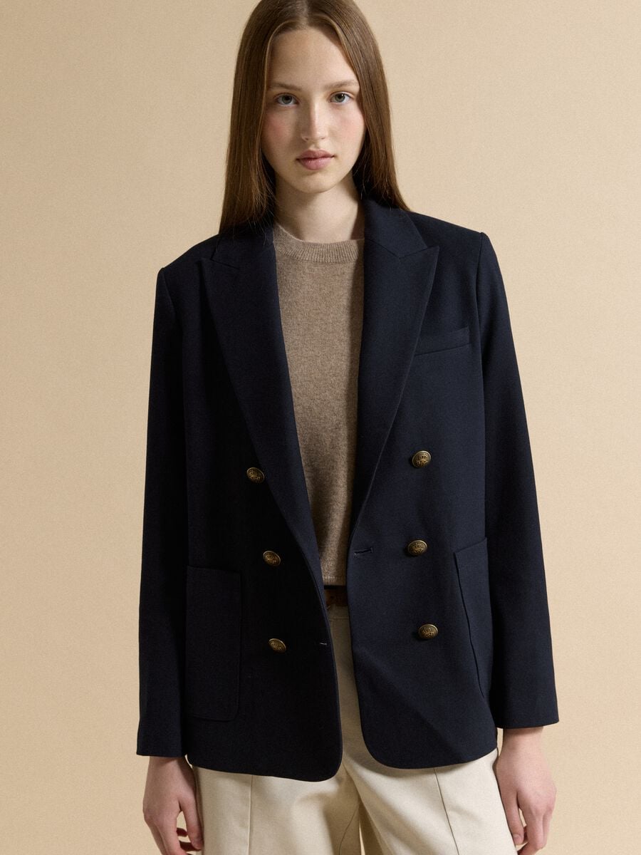 Doppelreihiger Blazer in Blau aus elastischer Viskose, Regular Fit_0