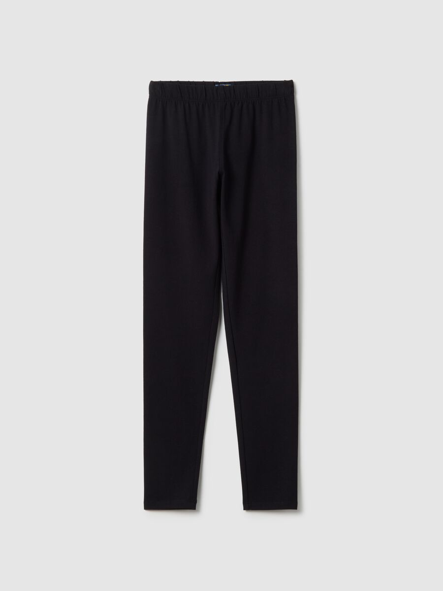 Girls' black leggings in stretchy cotton skinny fit_0