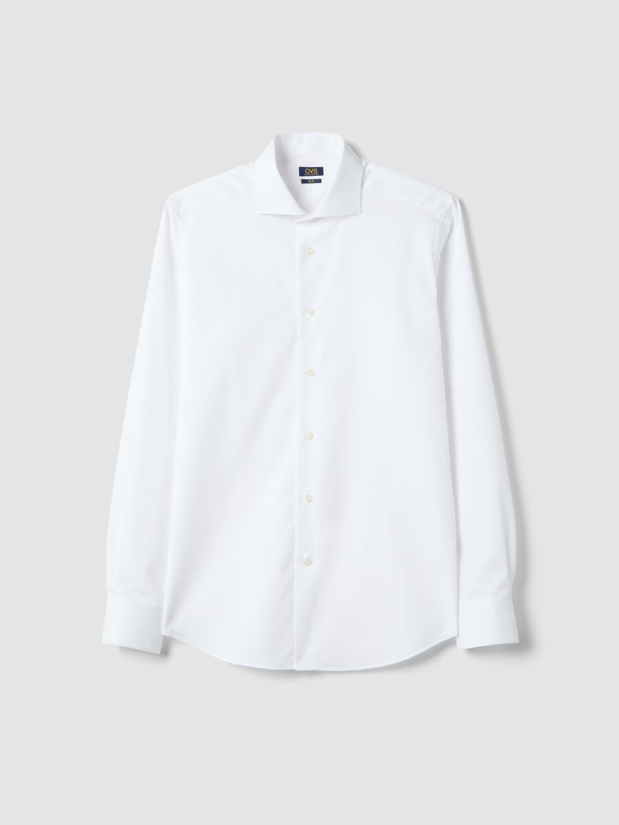 White Long Sleeve Pure Cotton Shirt Slim Fit_0
