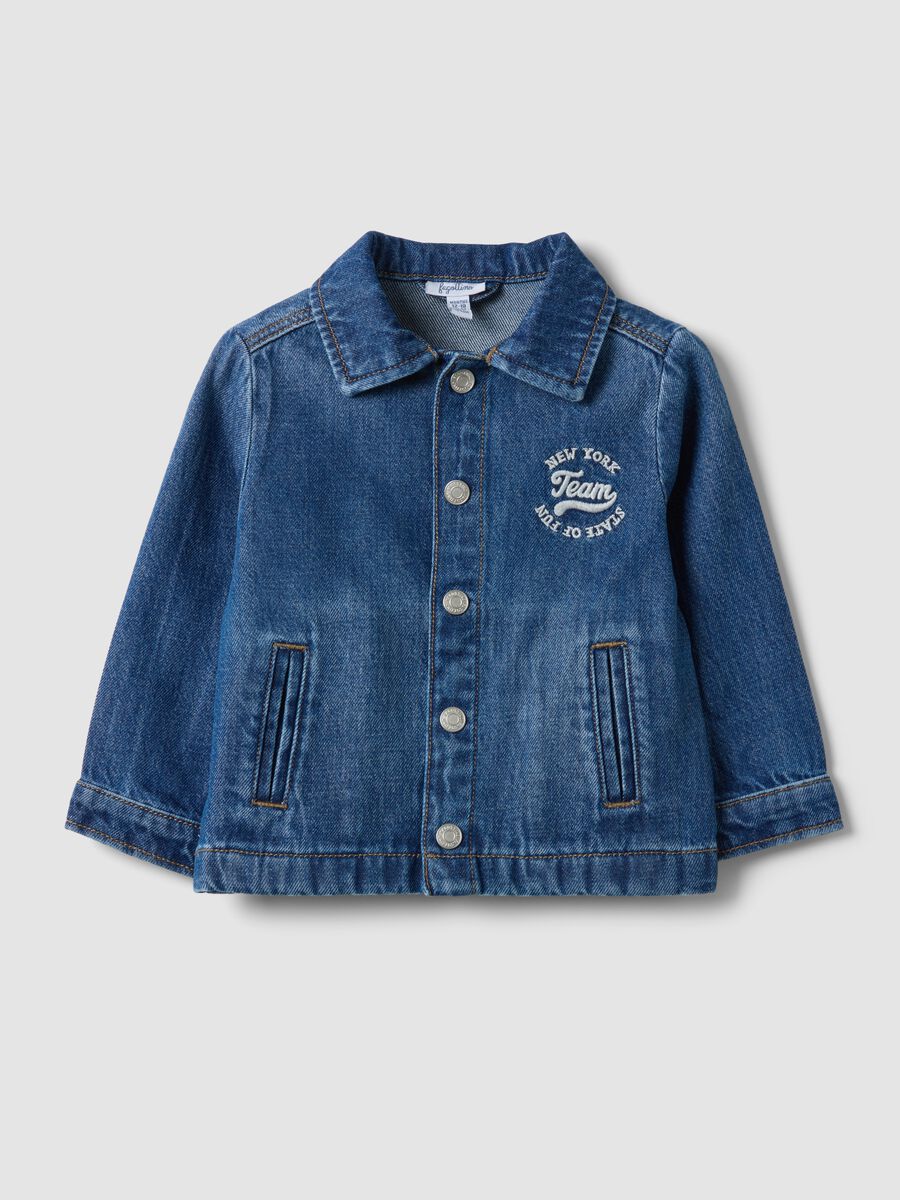Shacket blu in puro cotone denim con bottoni a pressione_0