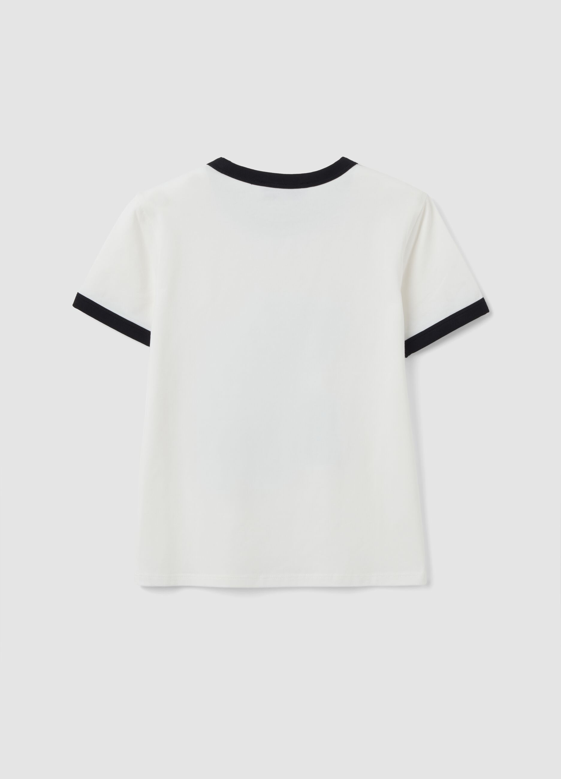 T-shirt bianca in cotone con stampa grafica frontale e bordi a contrasto