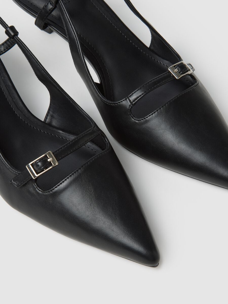 Black genuine leather slingback shoes with strap_1
