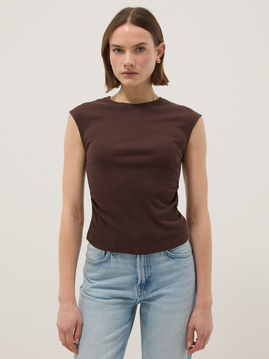 Brown pure cotton regular fit tank top_0