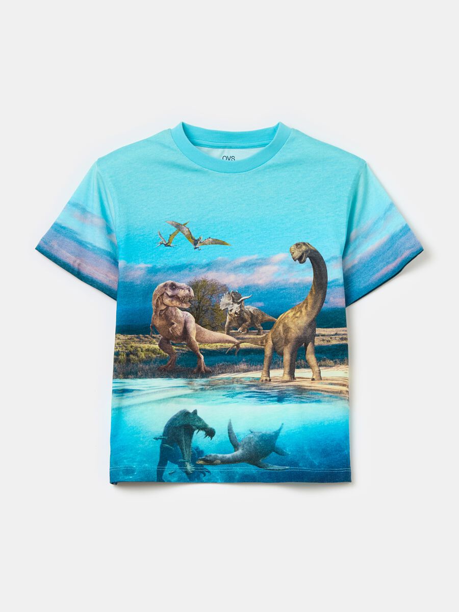 T-shirt in cotone con stampa dinosauri_0