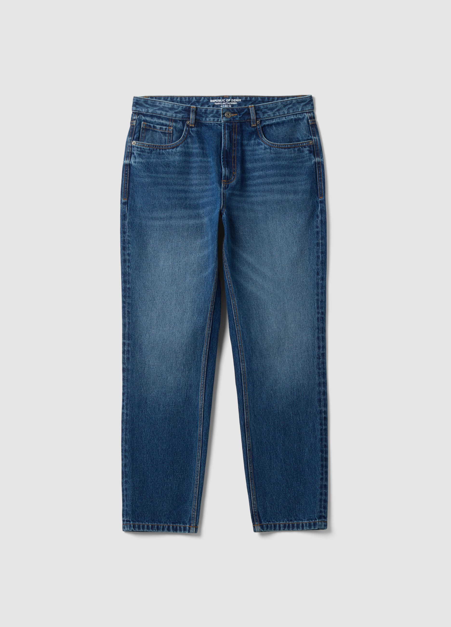 Pure cotton denim jeans, regular tapered fit