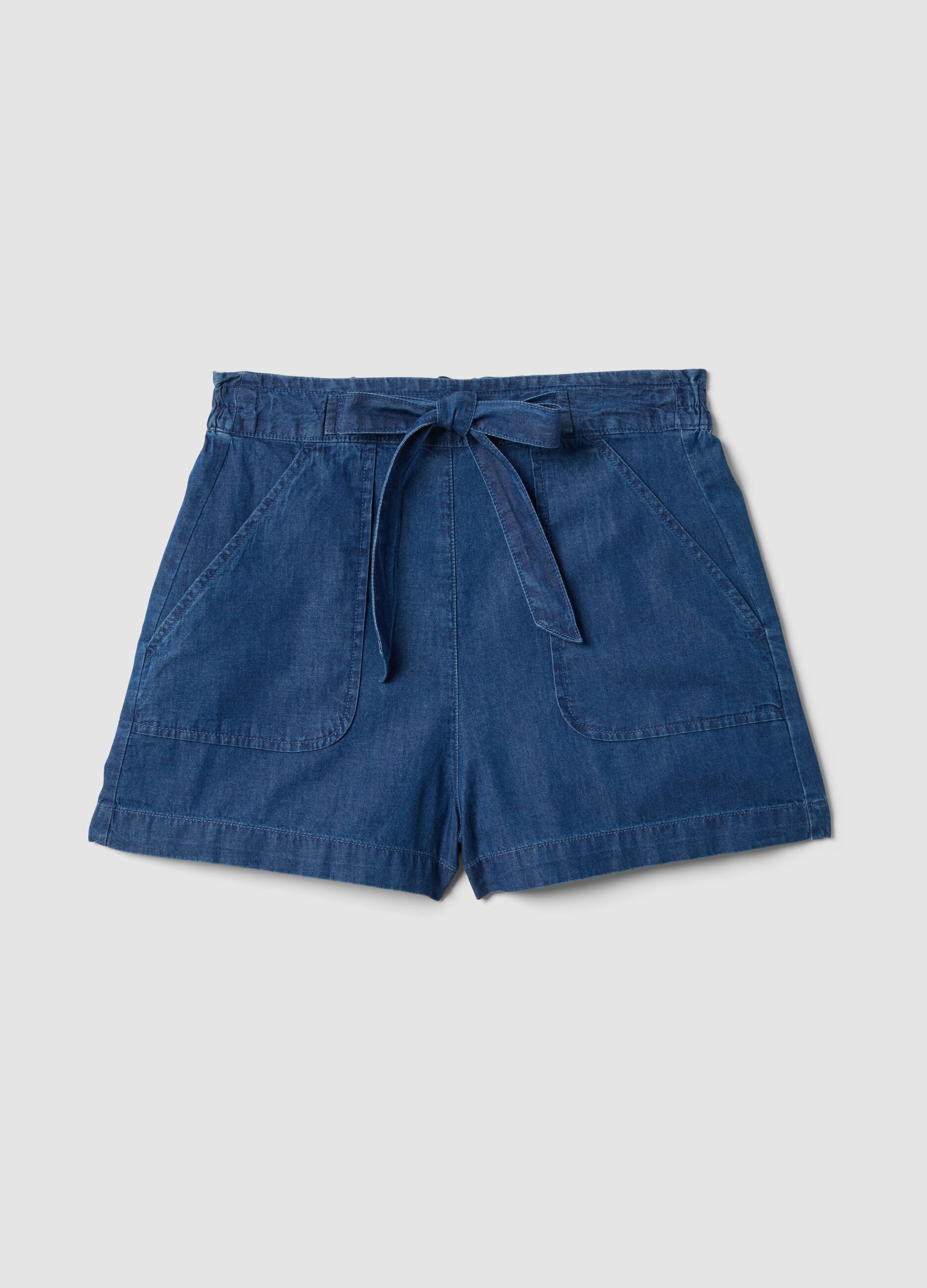 Blaue Denim-Shorts aus reiner Baumwolle mit elastischem Bund, Regular Fit