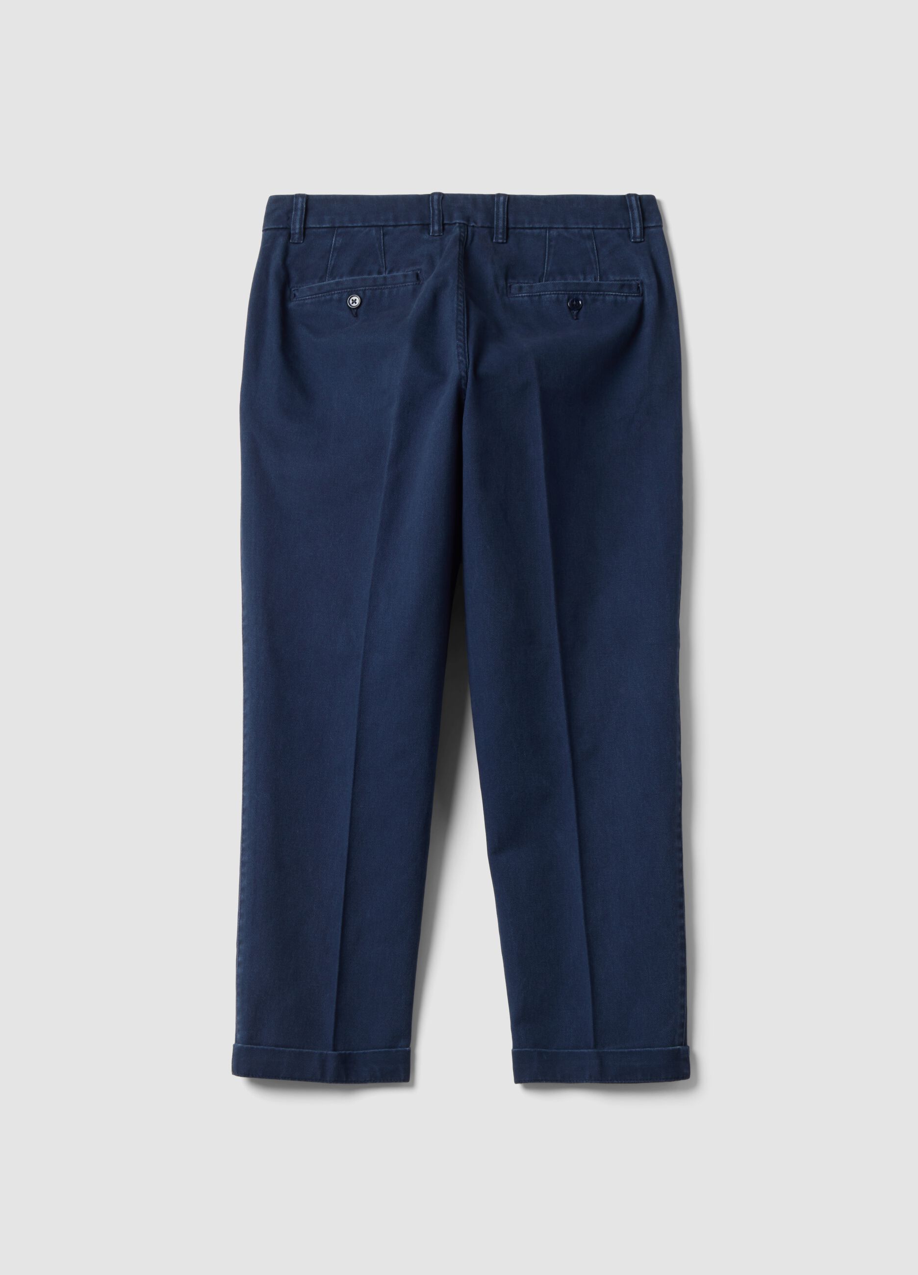 Blue pure cotton carrot-fit chino trousers