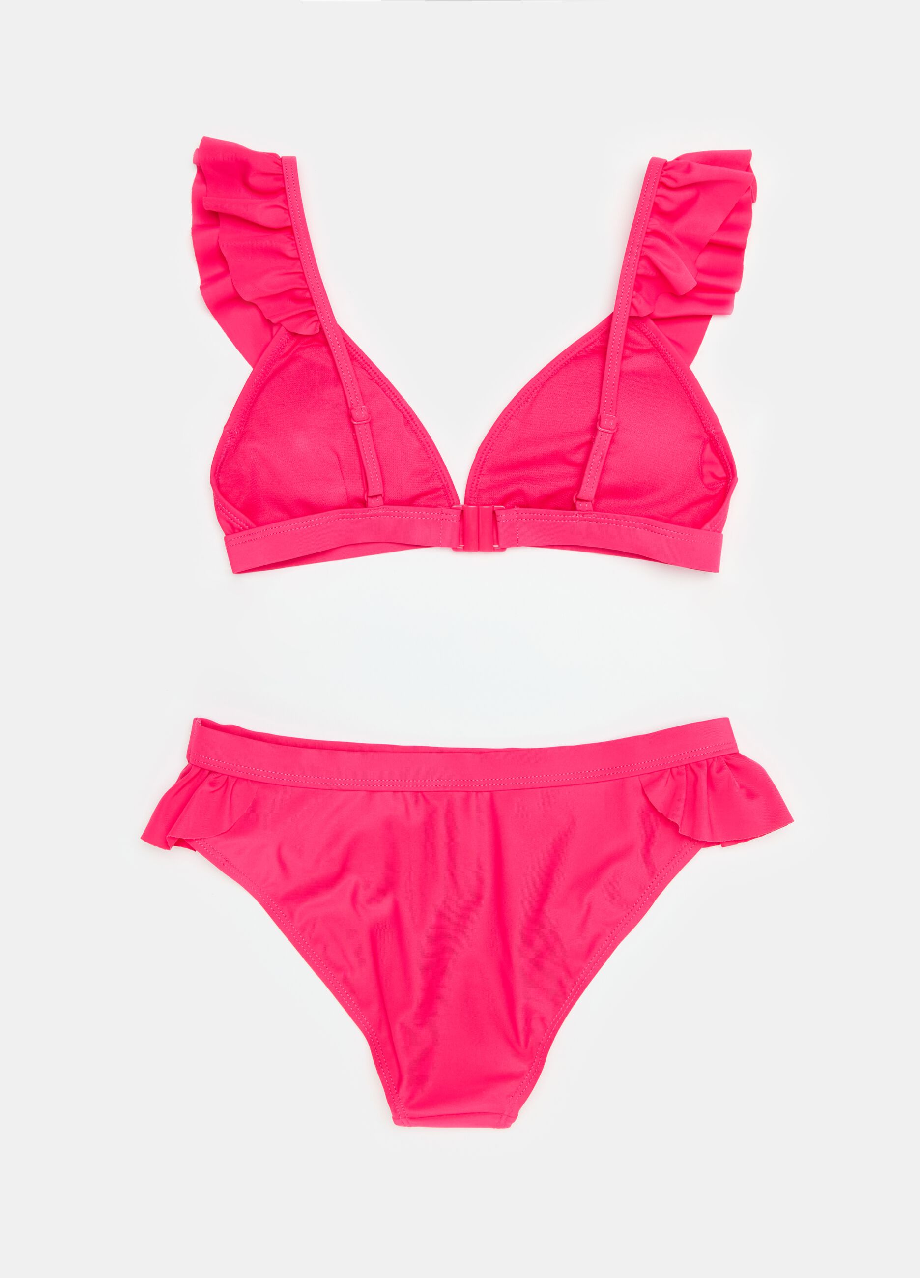 Solid colour bikini with flounce