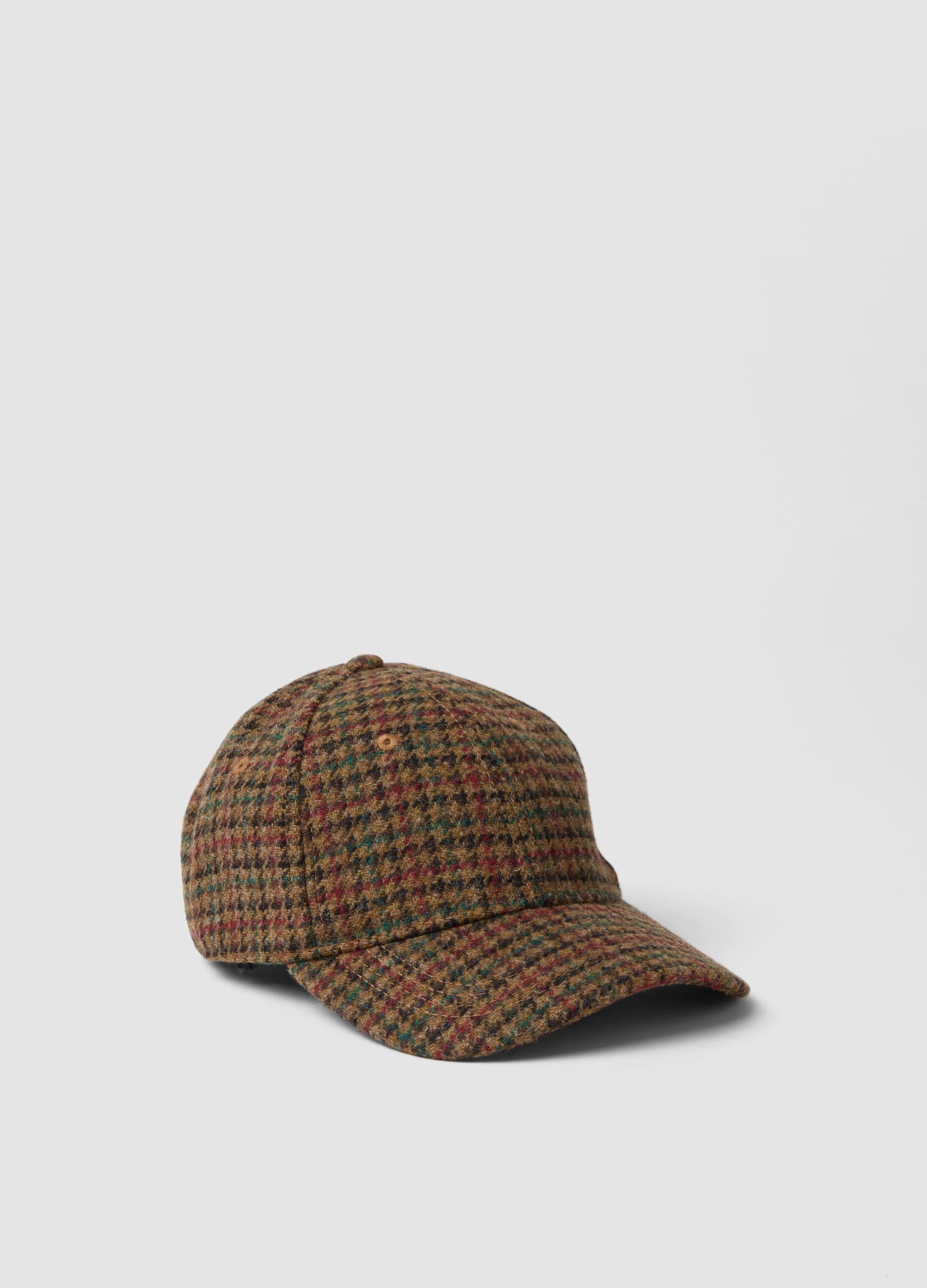 Brown wool-blend checked cap
