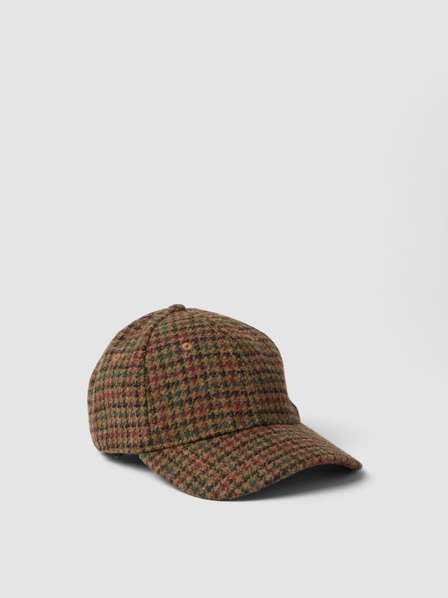 Brown wool-blend checked cap_0