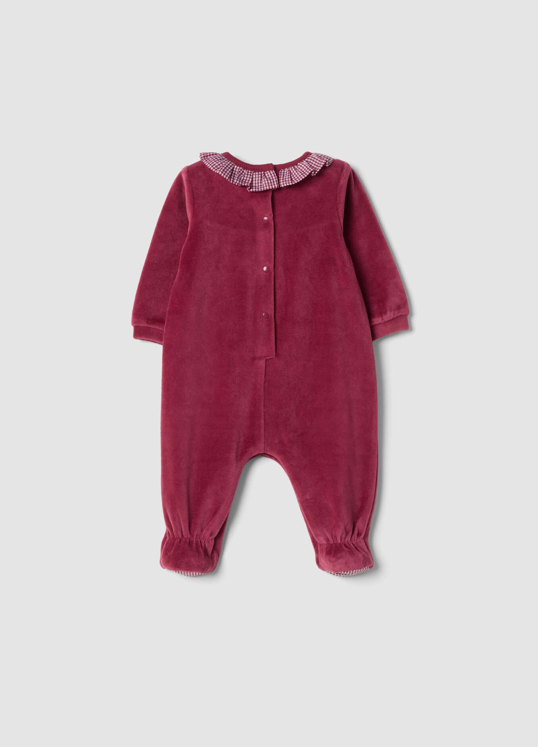 Tutina rossa in misto cotone organico con colletto a volant