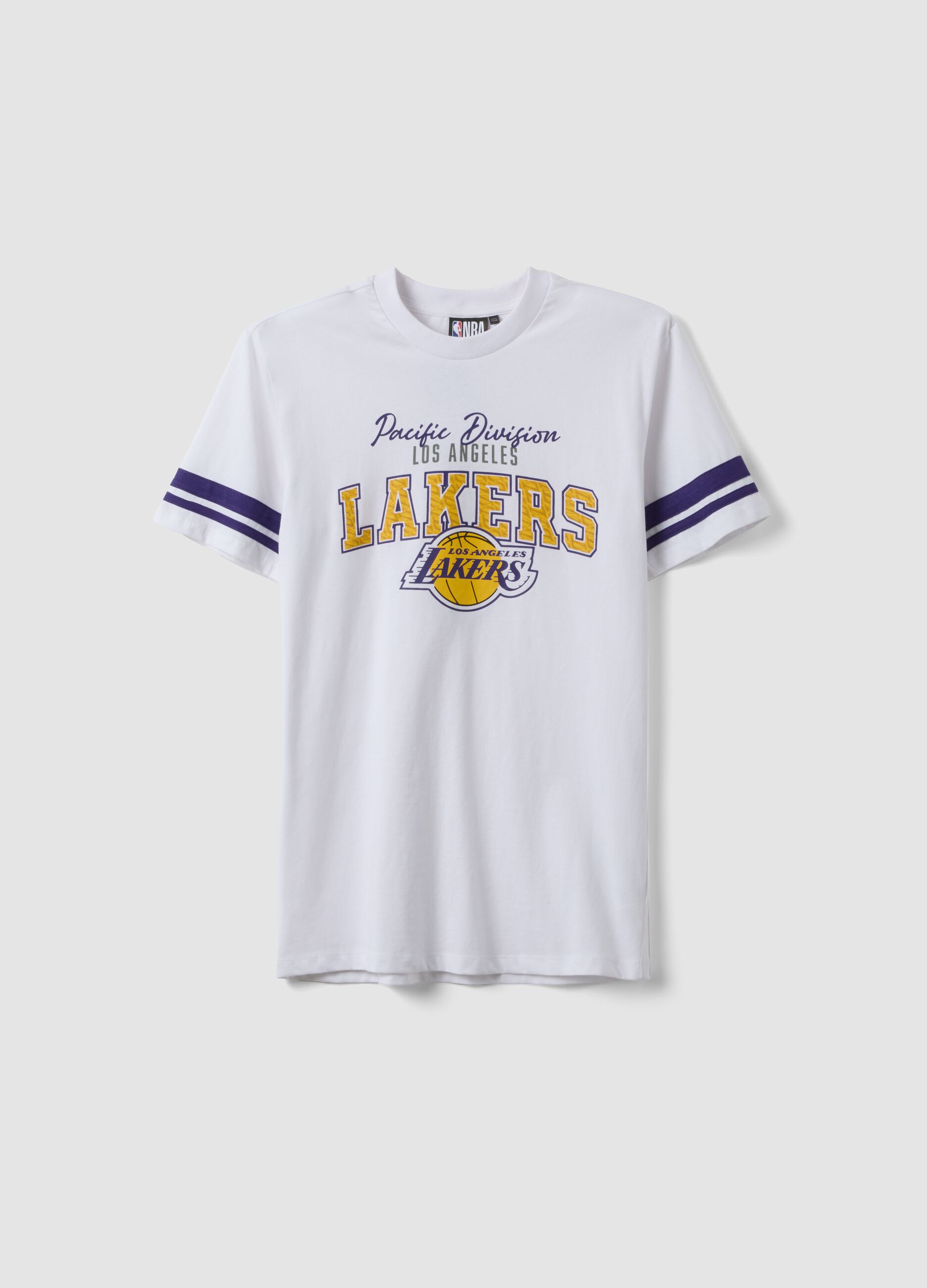 T-shirt branco de rapaz em puro algod&atilde;o com ajuste confort&aacute;vel e estampas Lakers