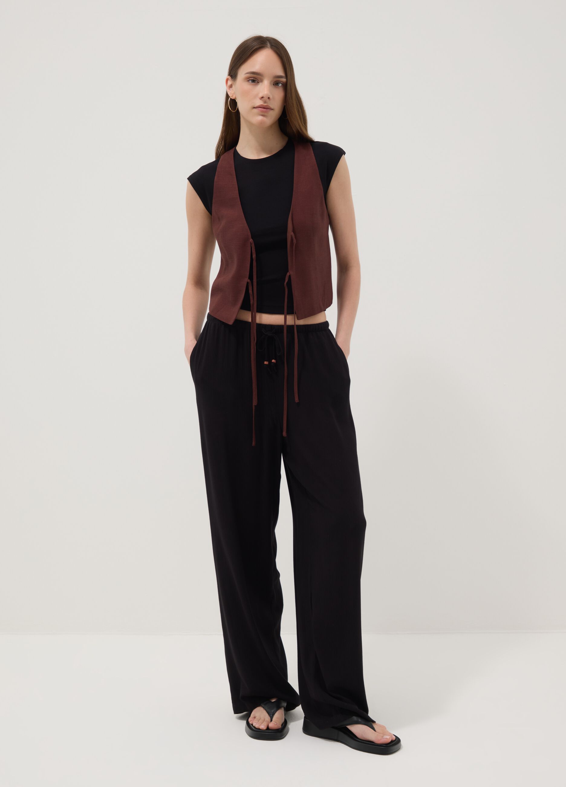 Brown viscose and linen-blend waistcoat, regular fit