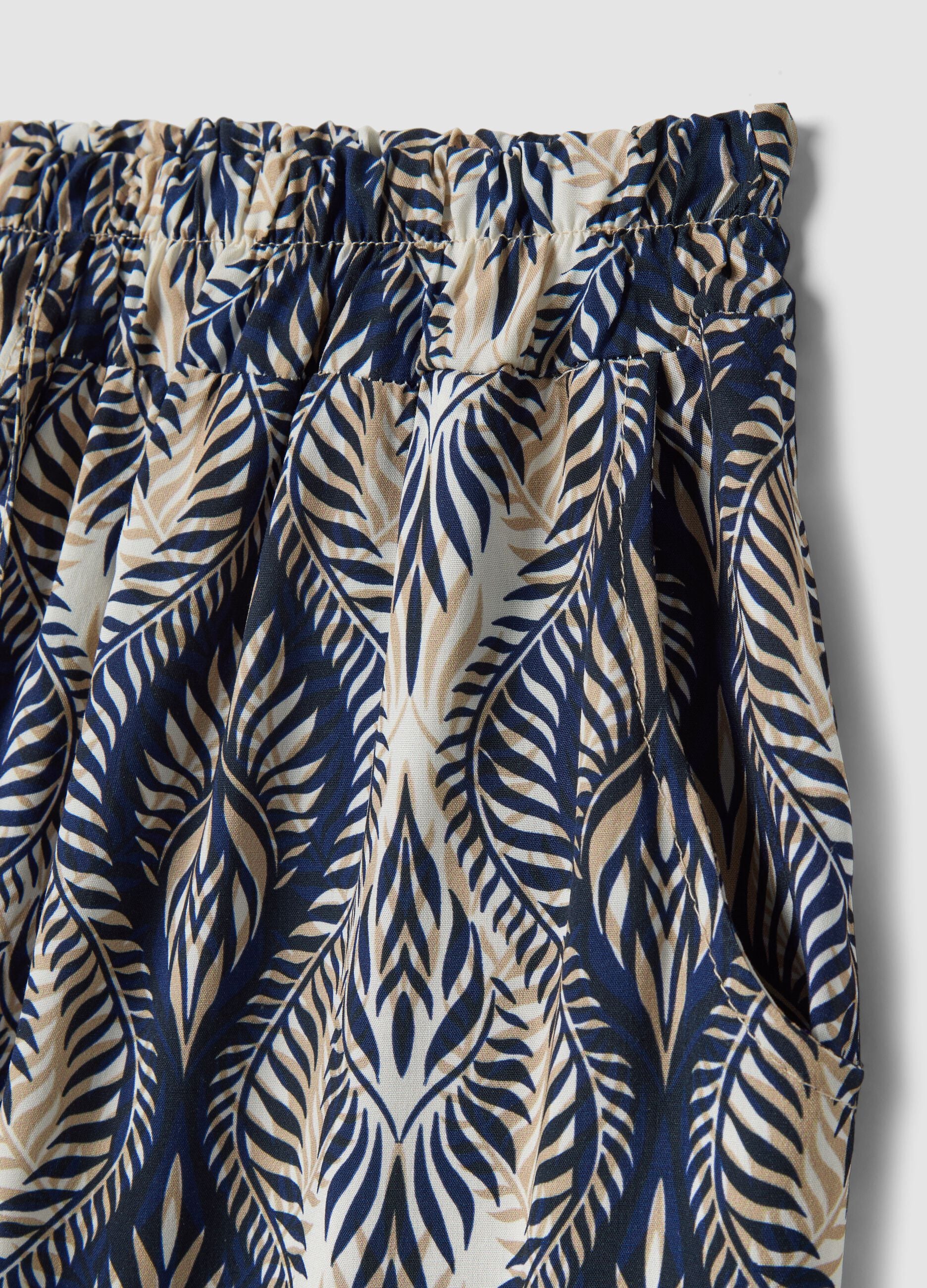 Blue pure-viscose trousers with all-over print, regular fit