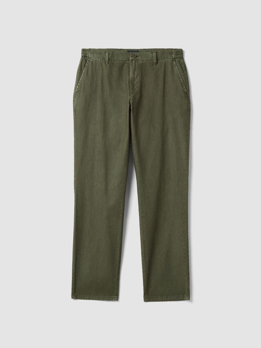 Green linen and cotton blend regular-fit chino trousers_4