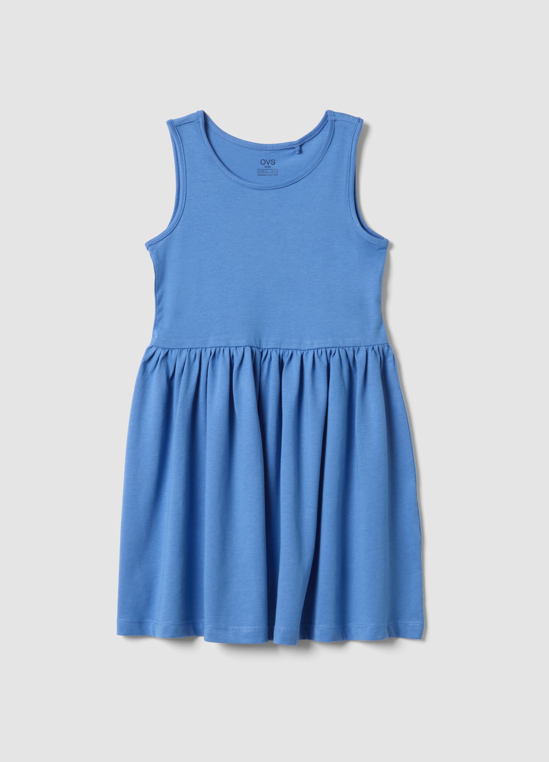 Girls' sleeveless sky-blue pure cotton dress, regular fit