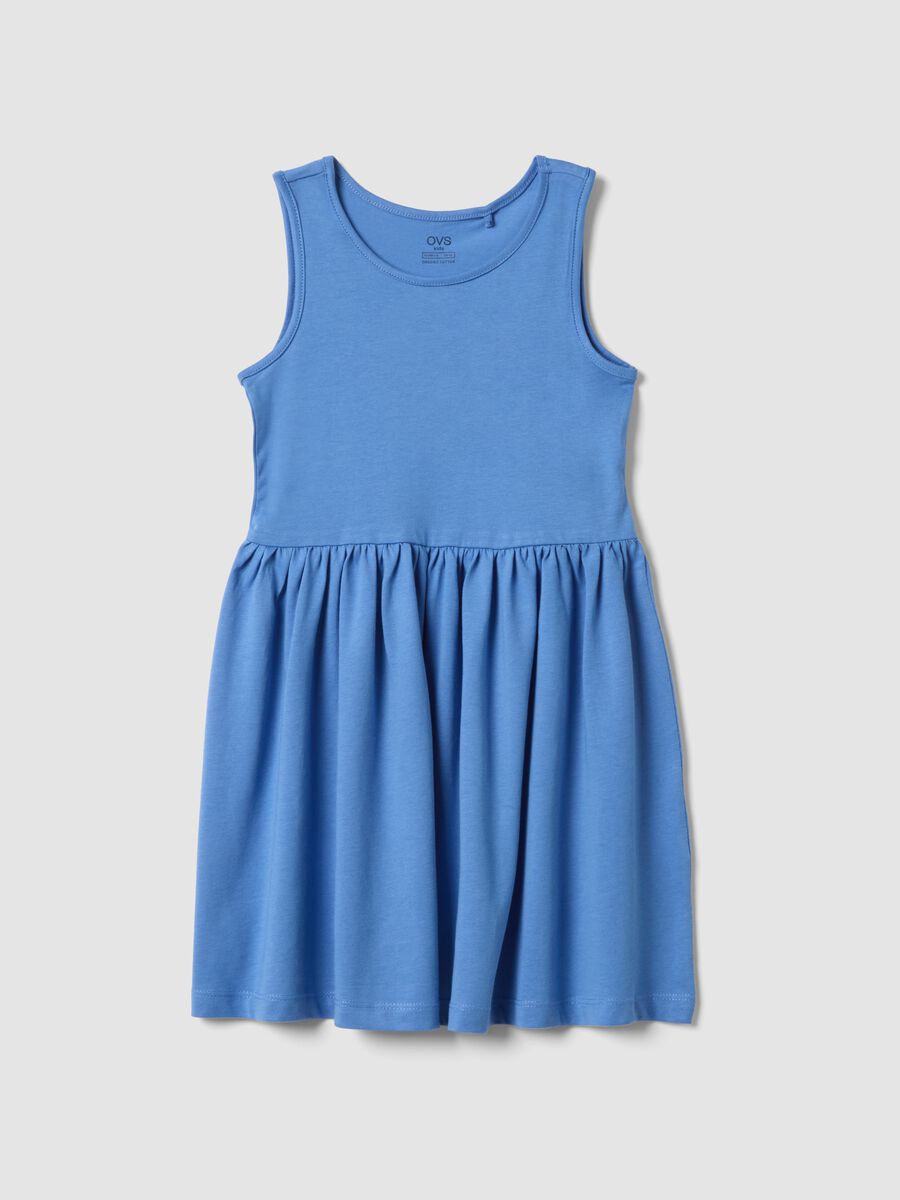 Girls' sleeveless sky-blue pure cotton dress, regular fit_0