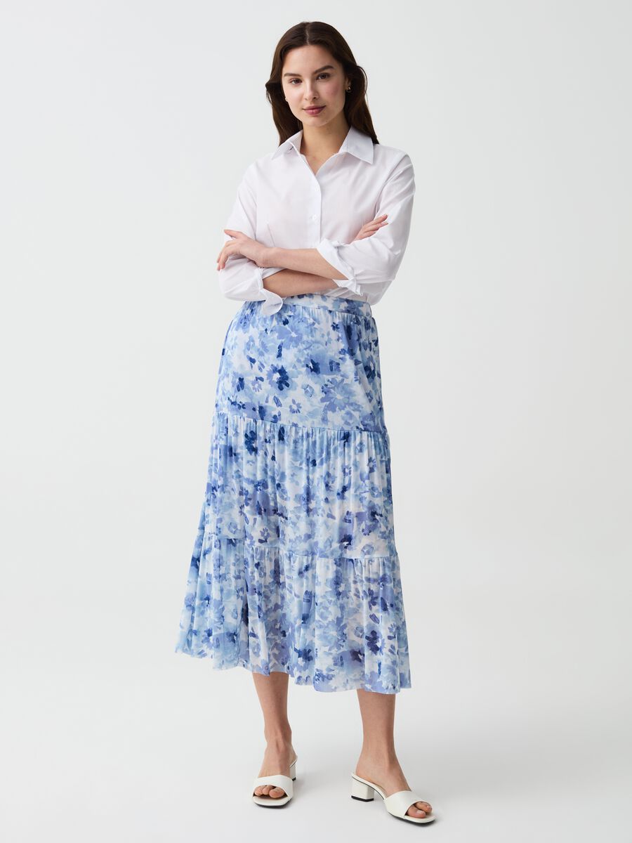 Long skirt in floral mesh_0