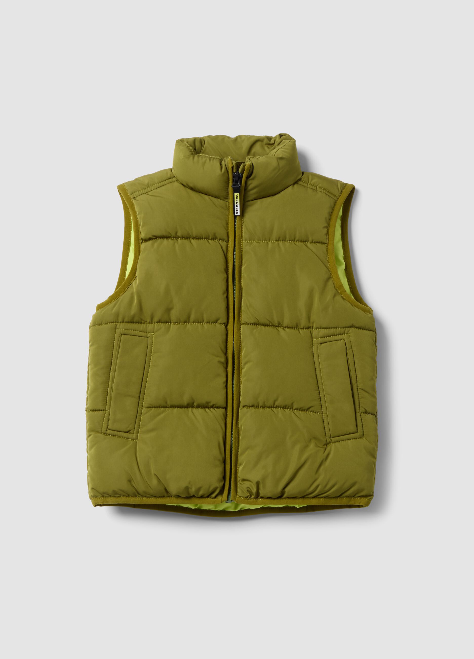 Green padded gilet with zip and high collar, regular fit for boys