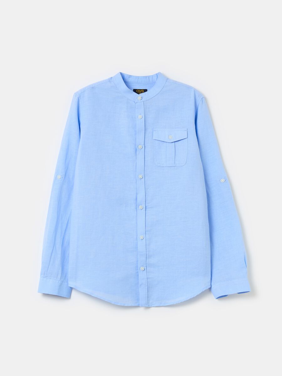 Camicia in lino e cotone con taschino_0