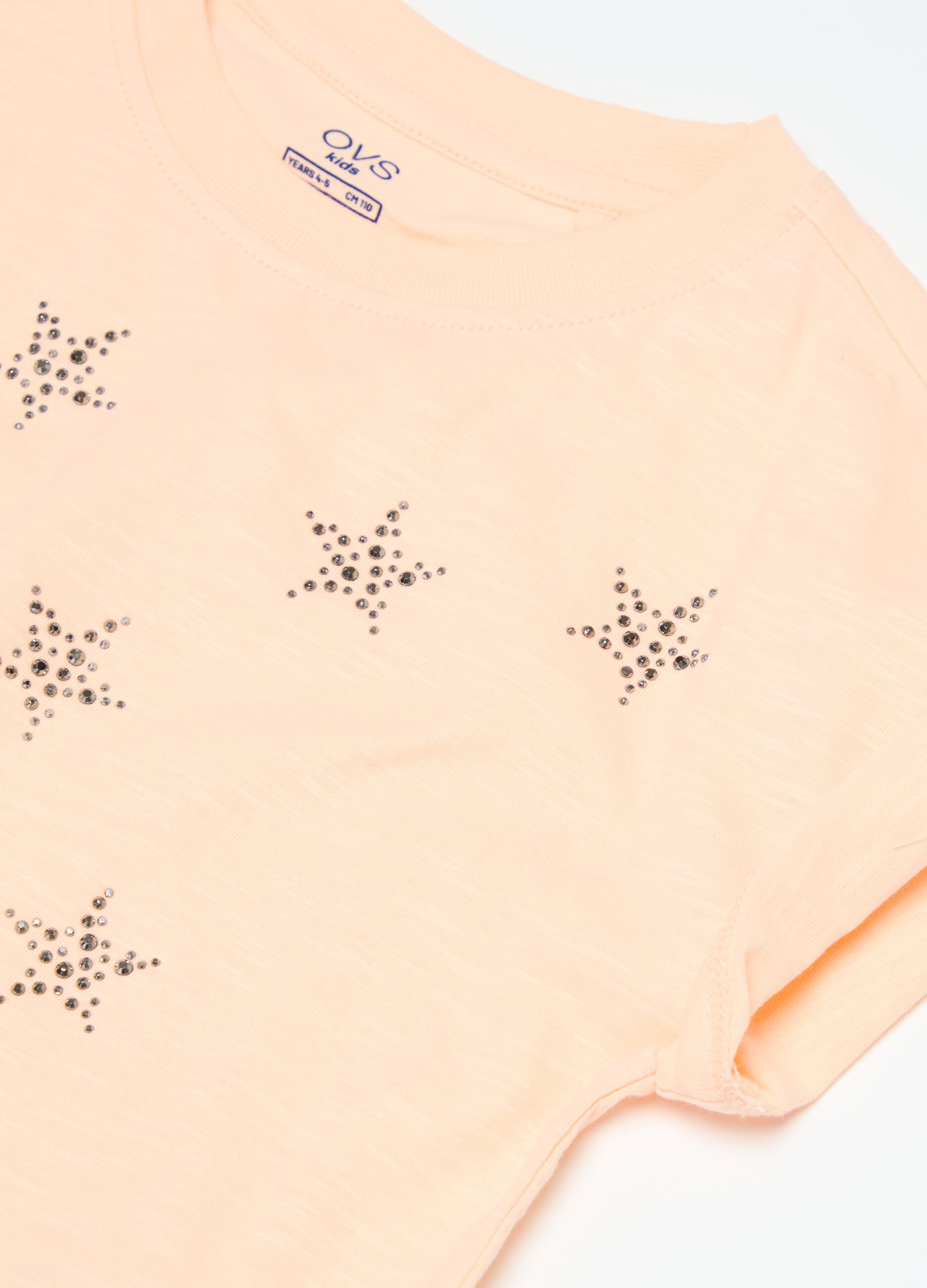 Cotton T-shirt with stars print and diamantés