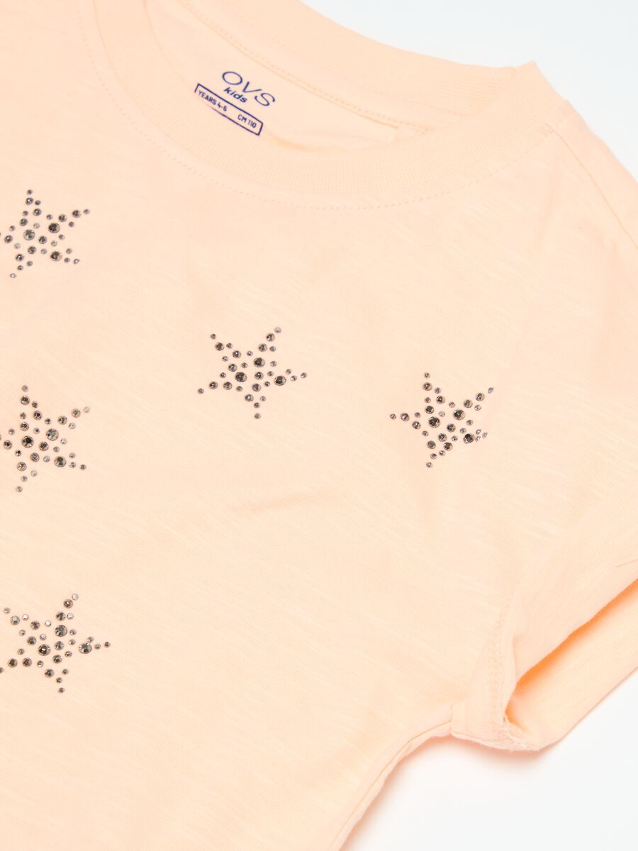 Cotton T-shirt with stars print and diamantés_2