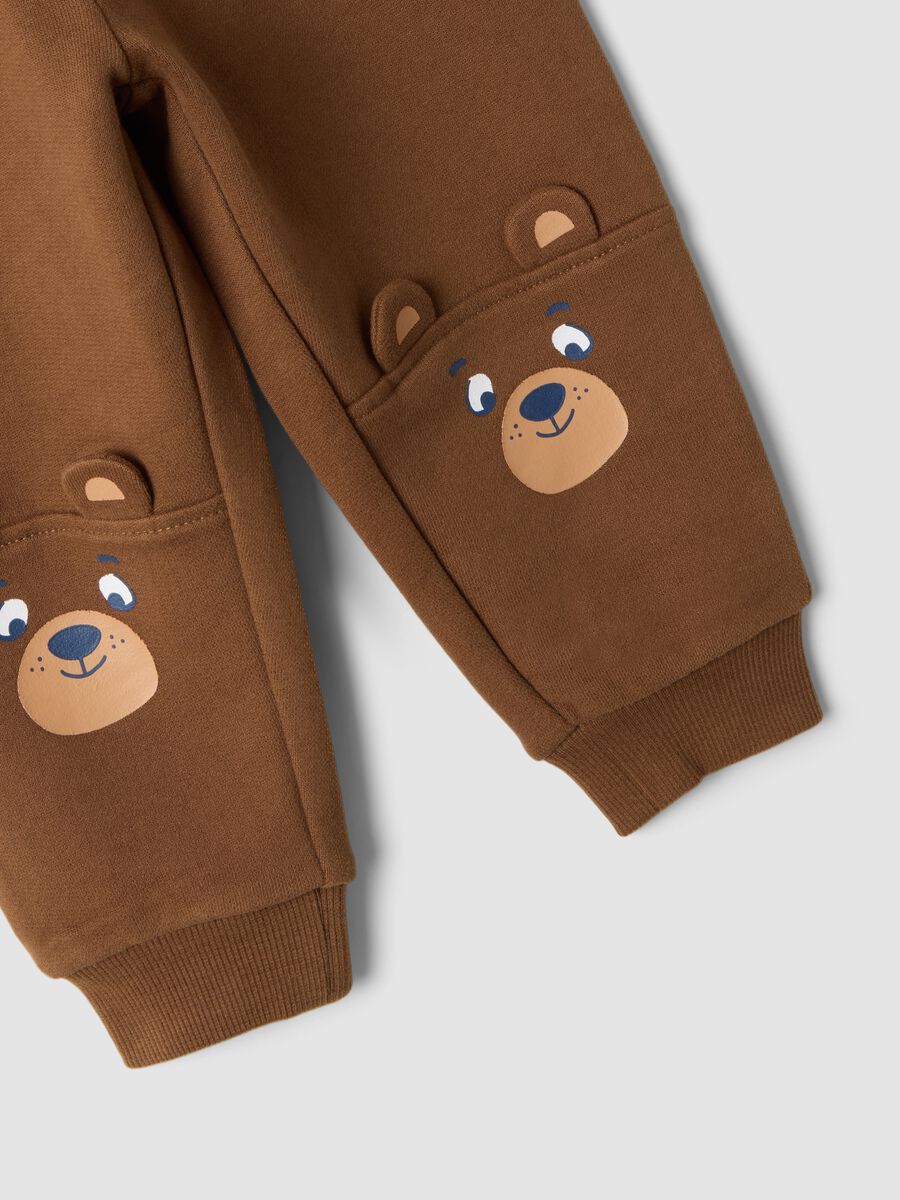 Brown pure cotton over-fit joggers with teddy bear print_2
