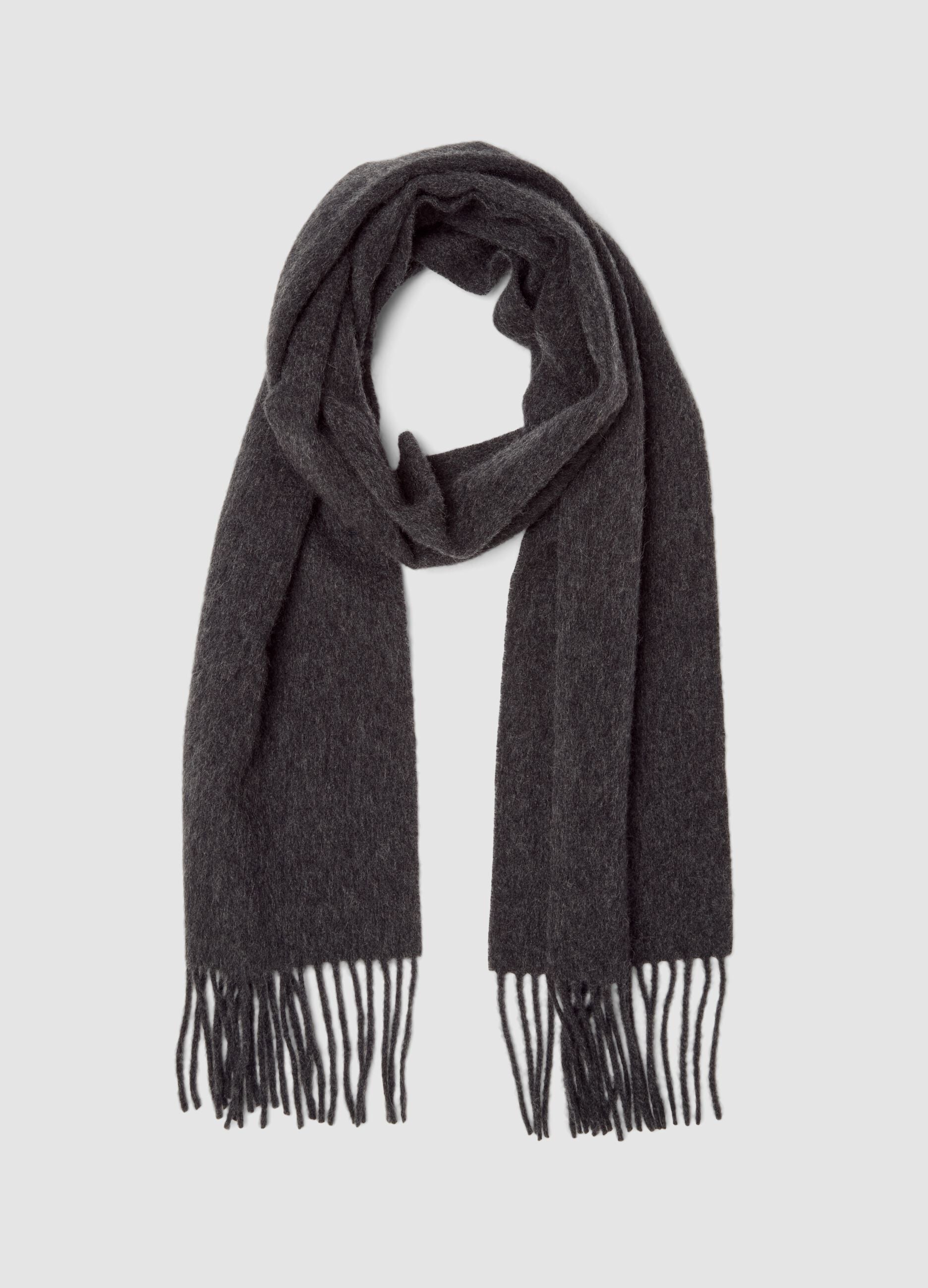 Sciarpa grigia melange con frange in puro cashmere