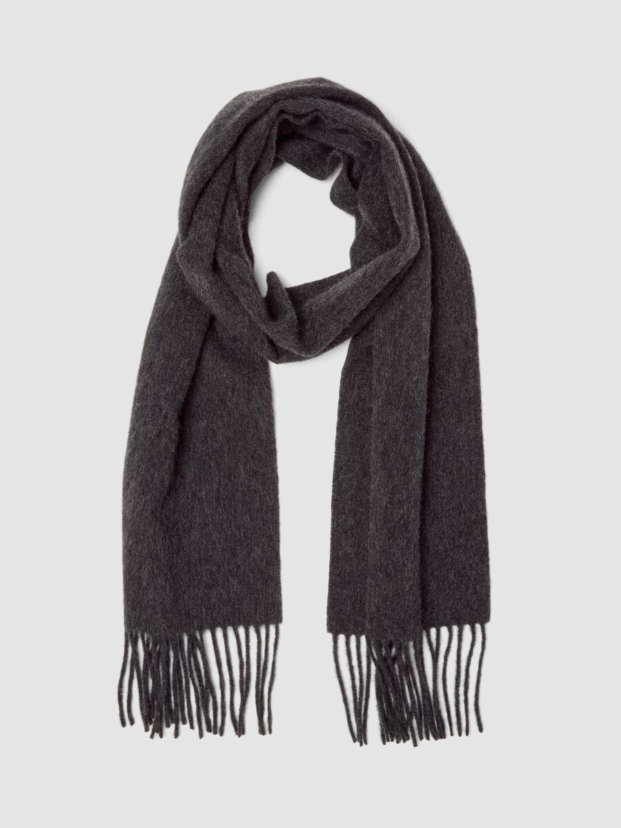 Sciarpa grigia melange con frange in puro cashmere_0