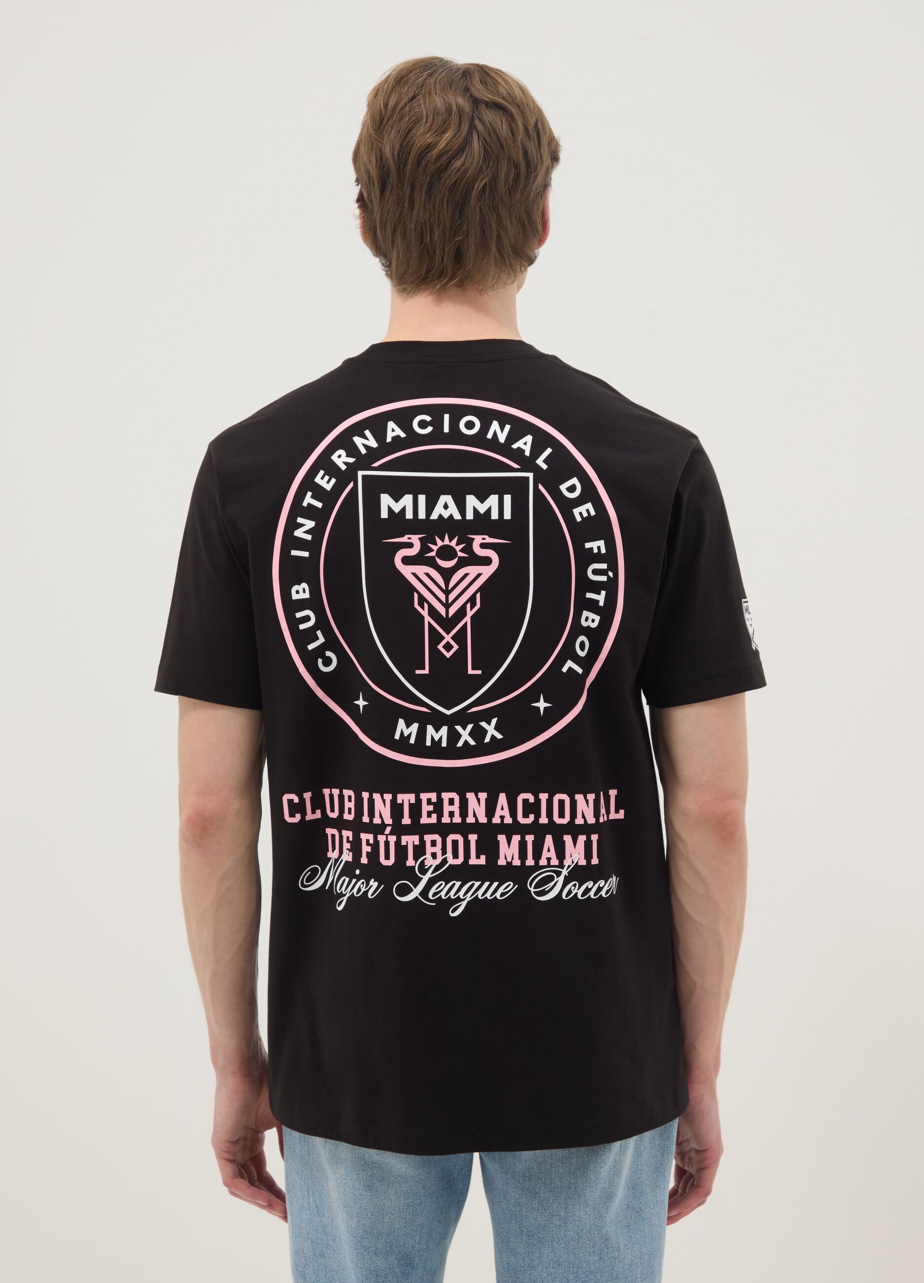 Schwarzes T-Shirt aus reiner Baumwolle mit kurzen &Auml;rmeln und Regular Fit Inter Miami CF