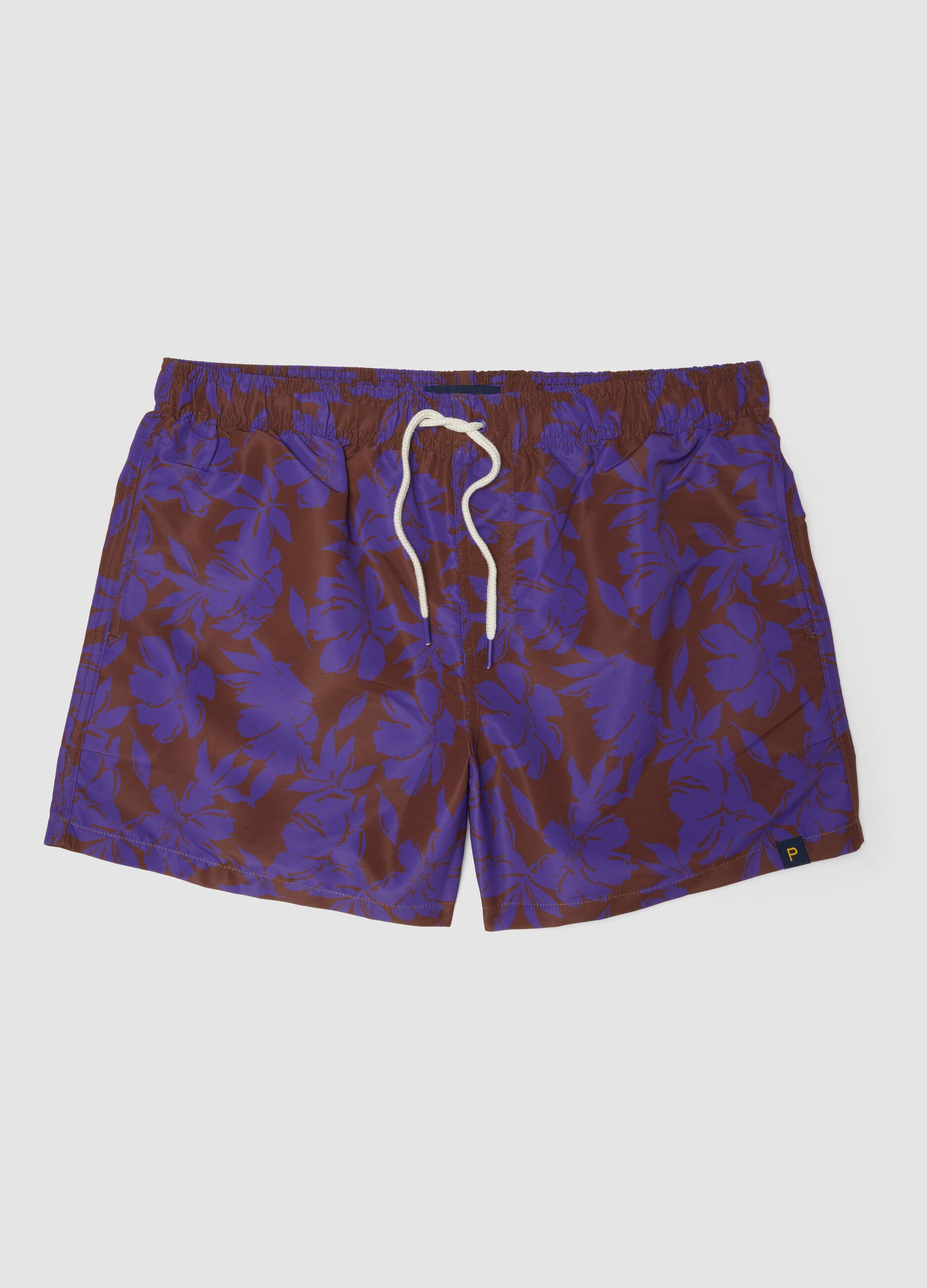 Purple floral-print swim shorts