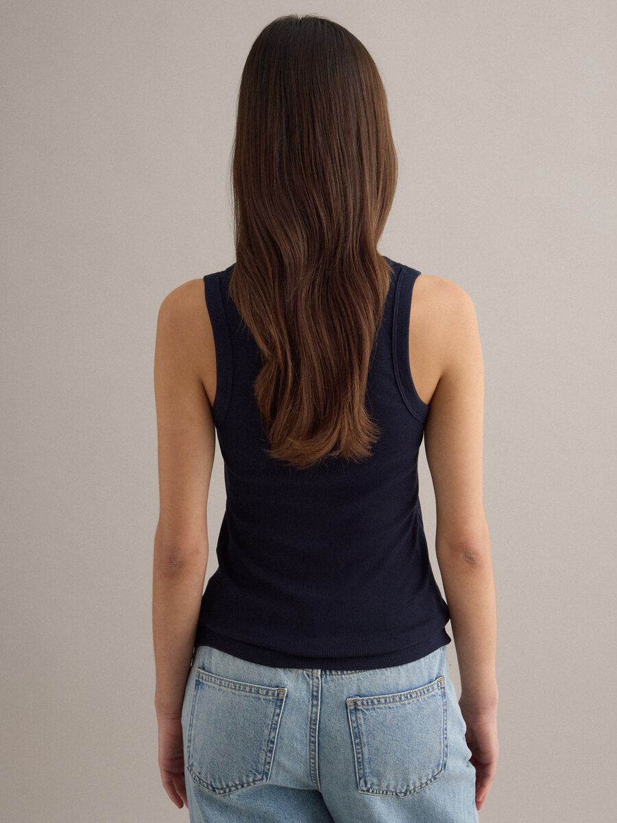 Blue regular fit stretch cotton tank top_2