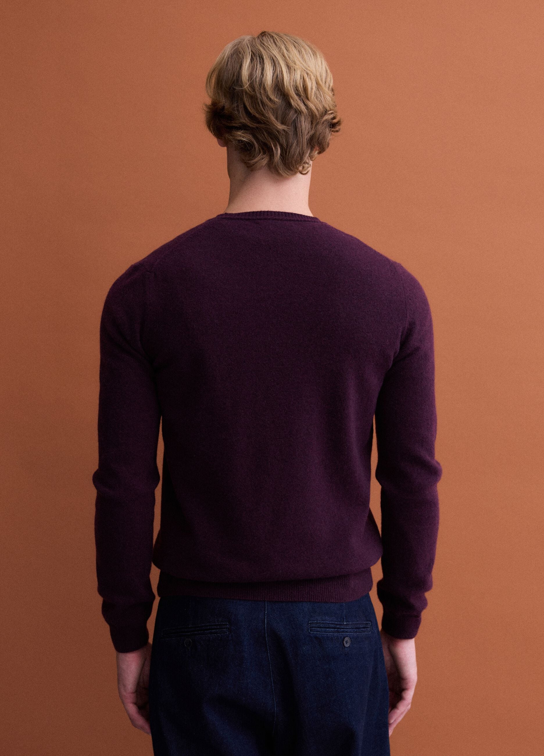 Purple pure wool crew-neck jumper, regular fit