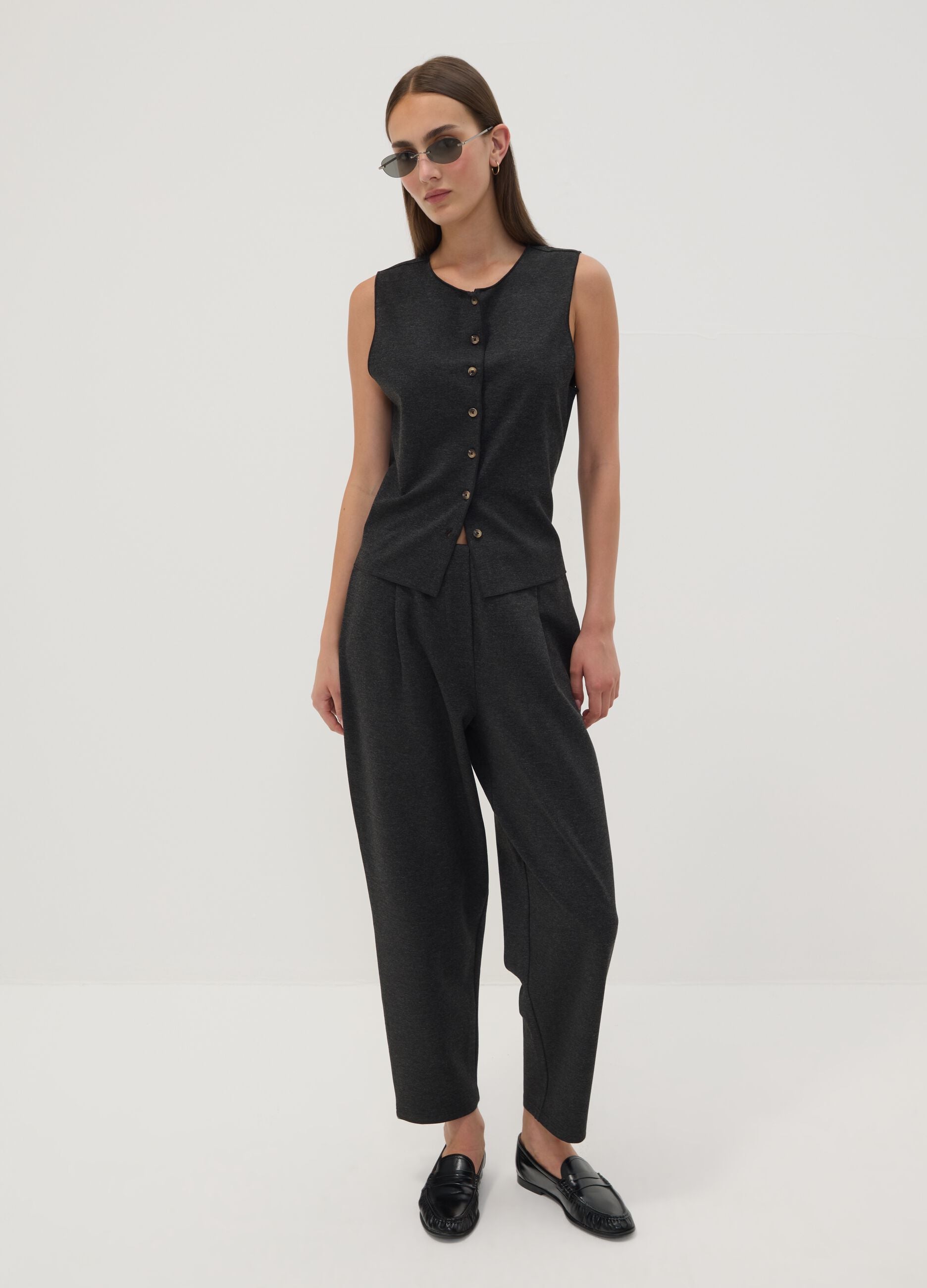 Schwarze Joggerhose aus Milano-Strick in elastischer Viskose, Barrel Fit