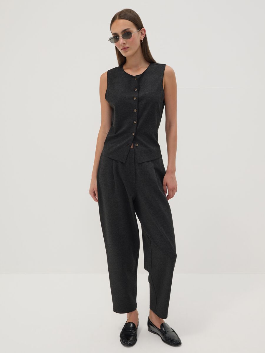 Schwarze Joggerhose aus Milano-Strick in elastischer Viskose, Barrel Fit_0