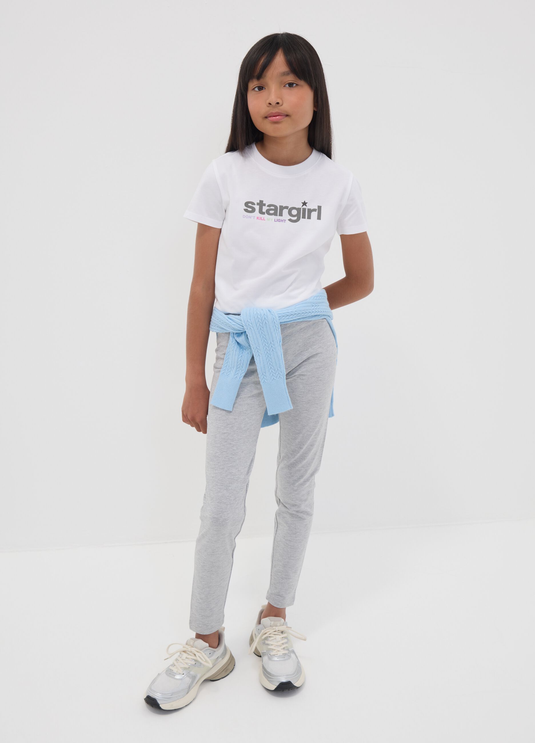 Girls&rsquo; grey skinny leggings in stretch organic cotton blend