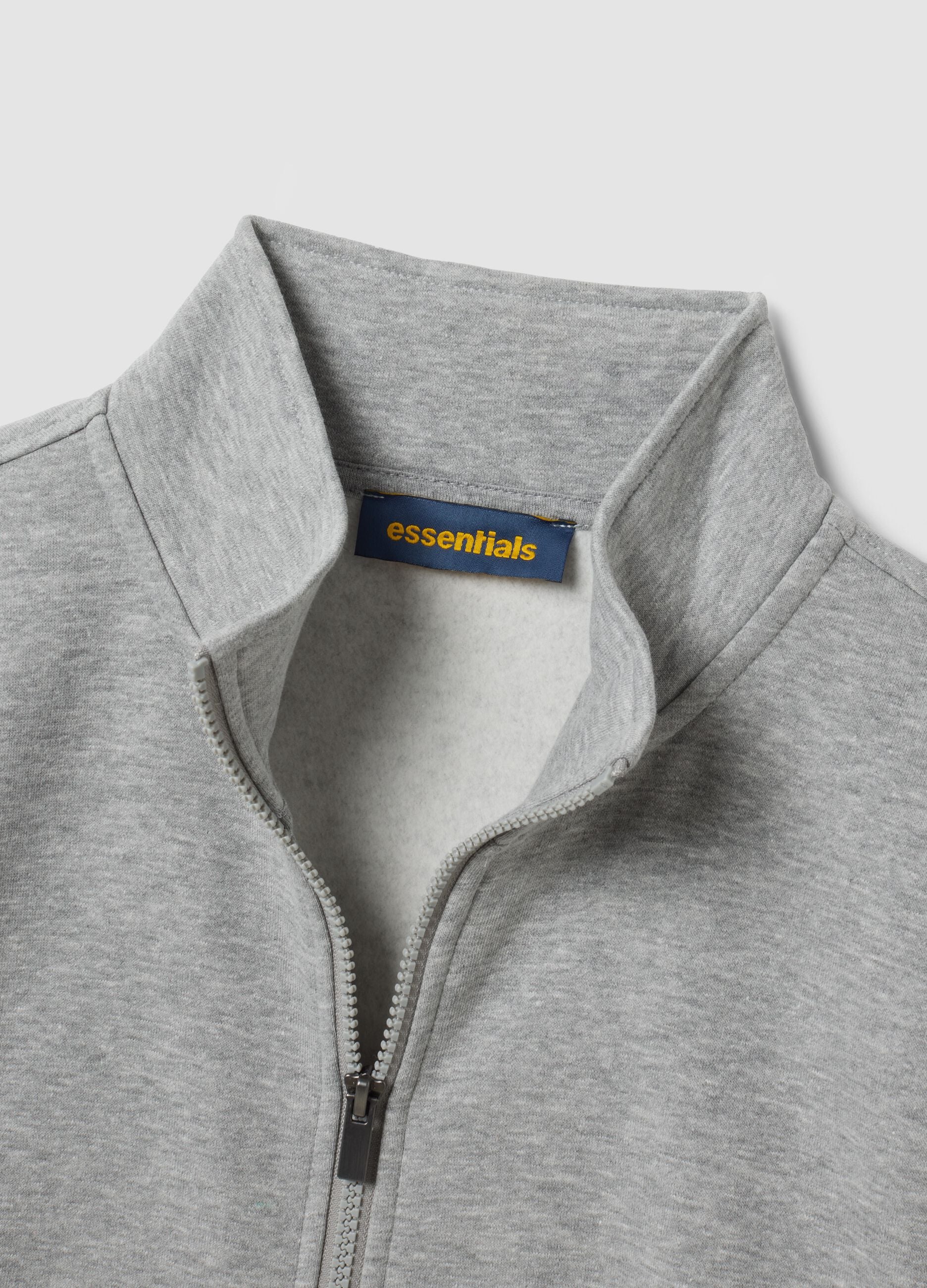 Grey cotton-blend sweatshirt with crew neck and zip, regular fit