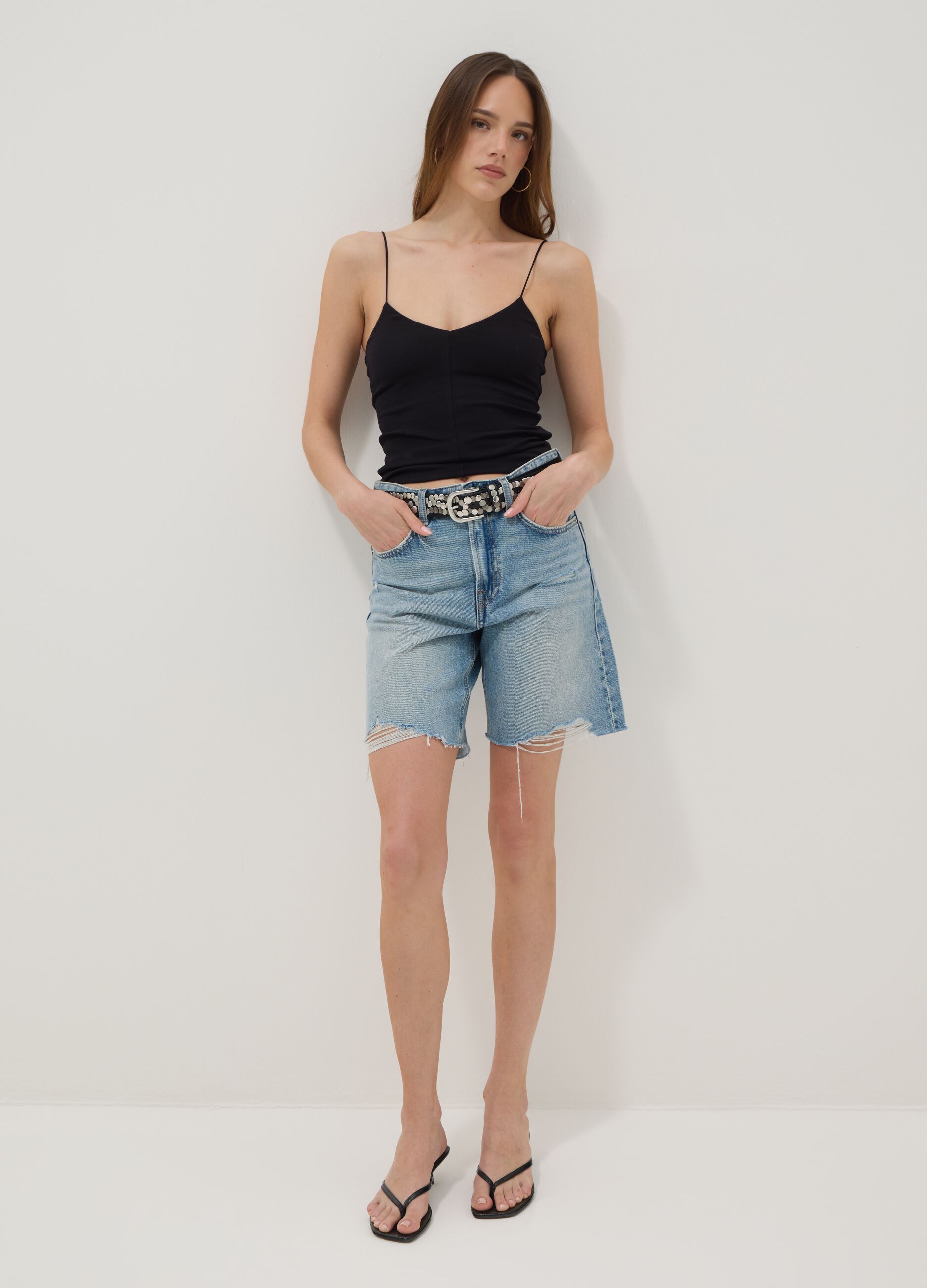 Black organic cotton tank top with thin straps