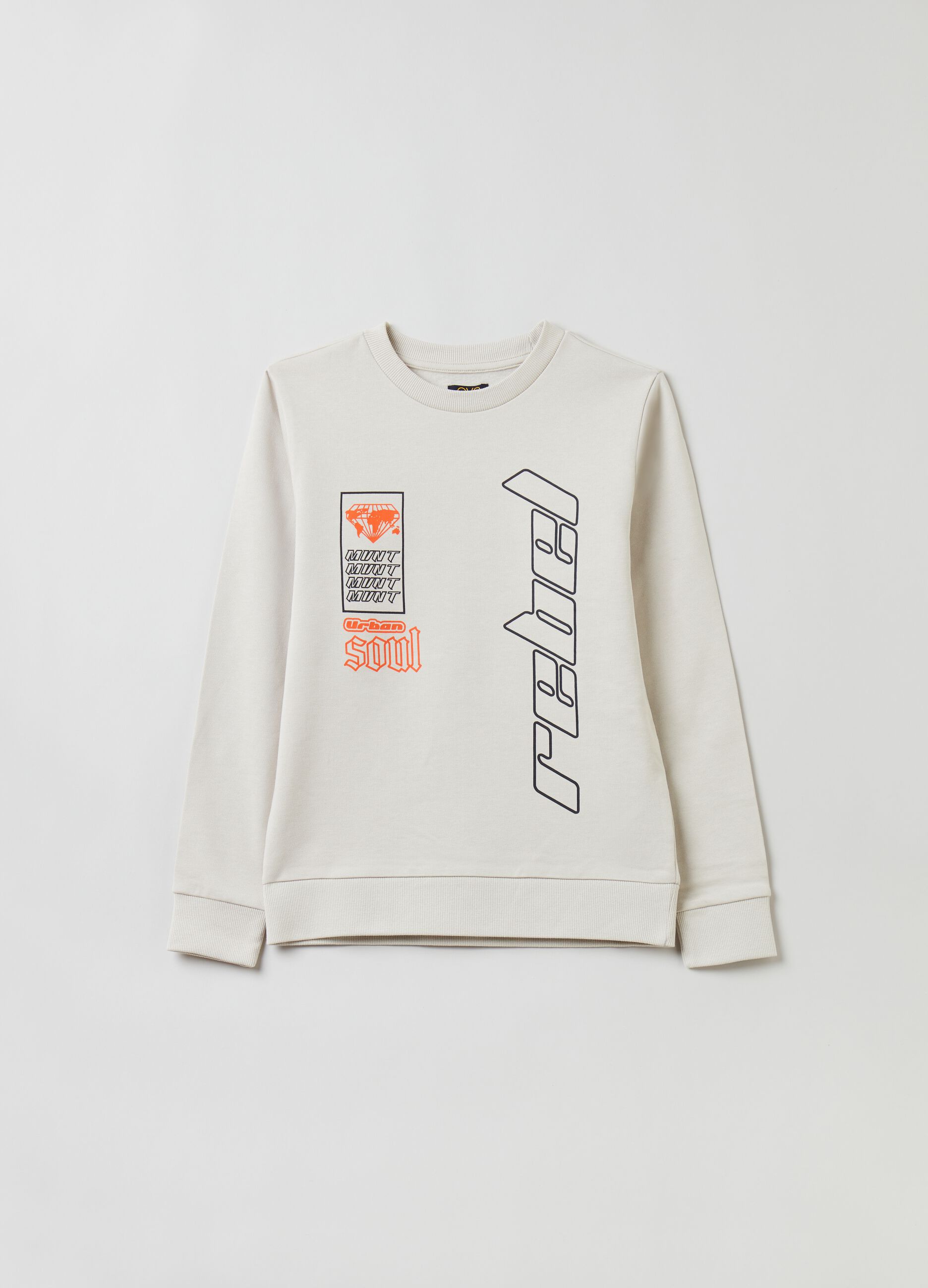 Round neck cotton sweatshirt with print_0