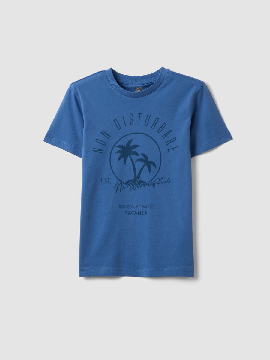 Blue short-sleeved T-shirt in pure organic cotton_0
