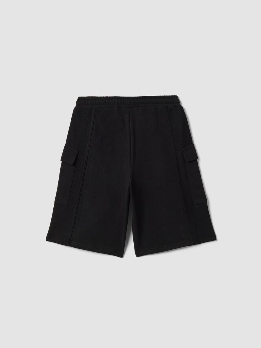 Black pure cotton cargo Bermuda shorts for boys, oversized fit_4