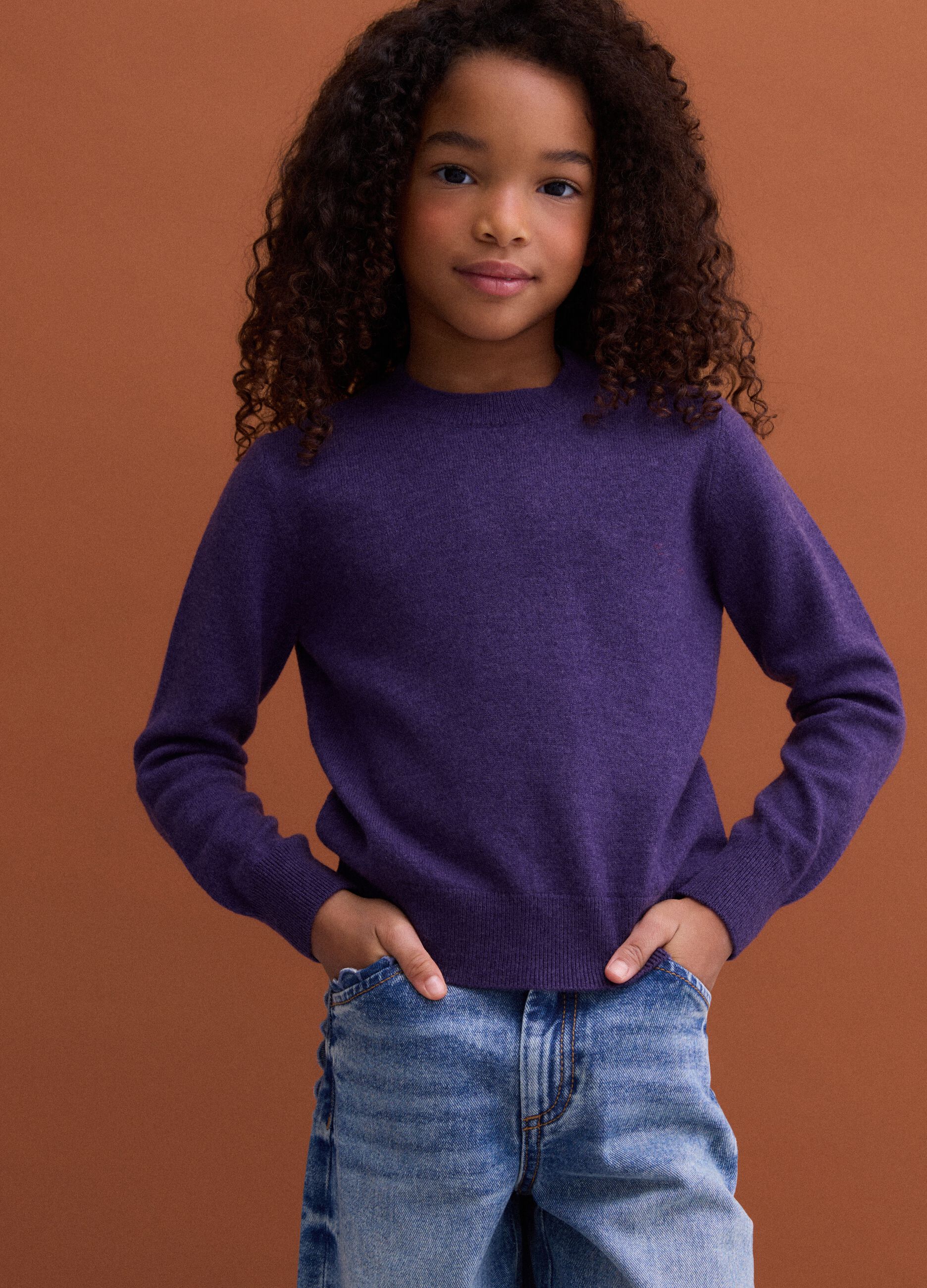 Violetter Pullover aus reiner Wolle mit langen &Auml;rmeln, Regular Fit