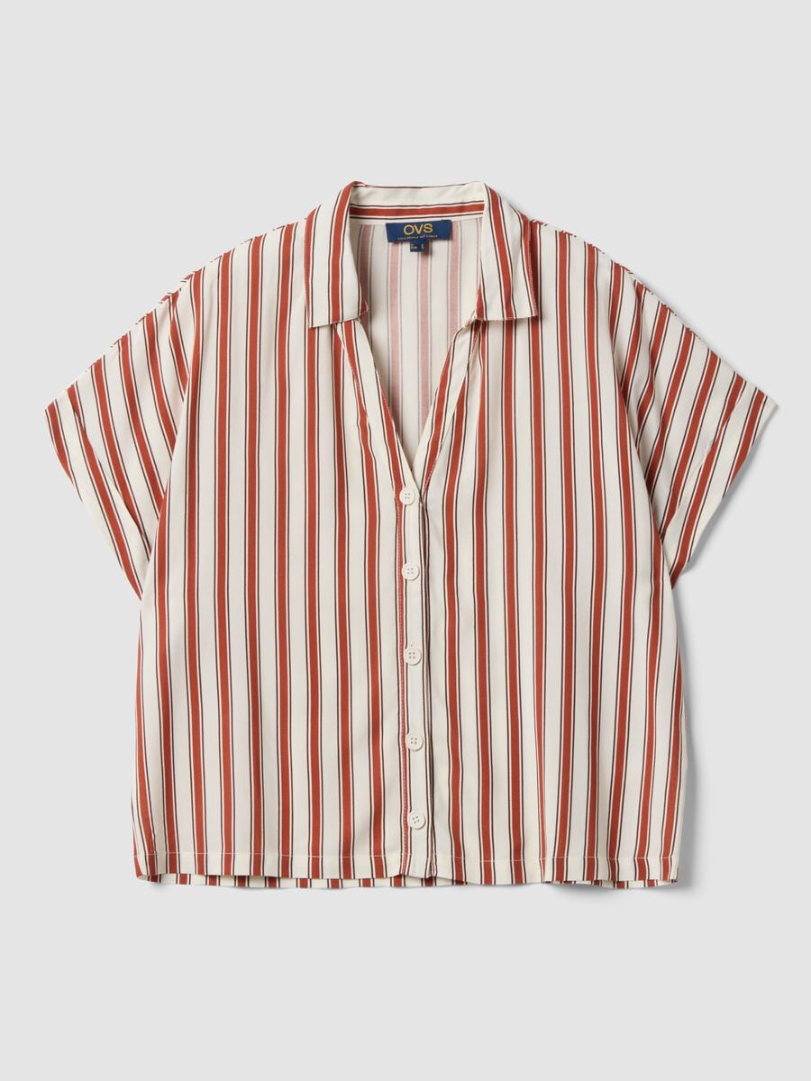 Multicolour striped pure viscose short-sleeve oversized shirt_4